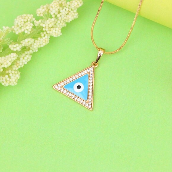 "Triangle Evil Eye Pendant in Rose Gold with CZ Accents, XPPT1394 - Picture 2 of 13